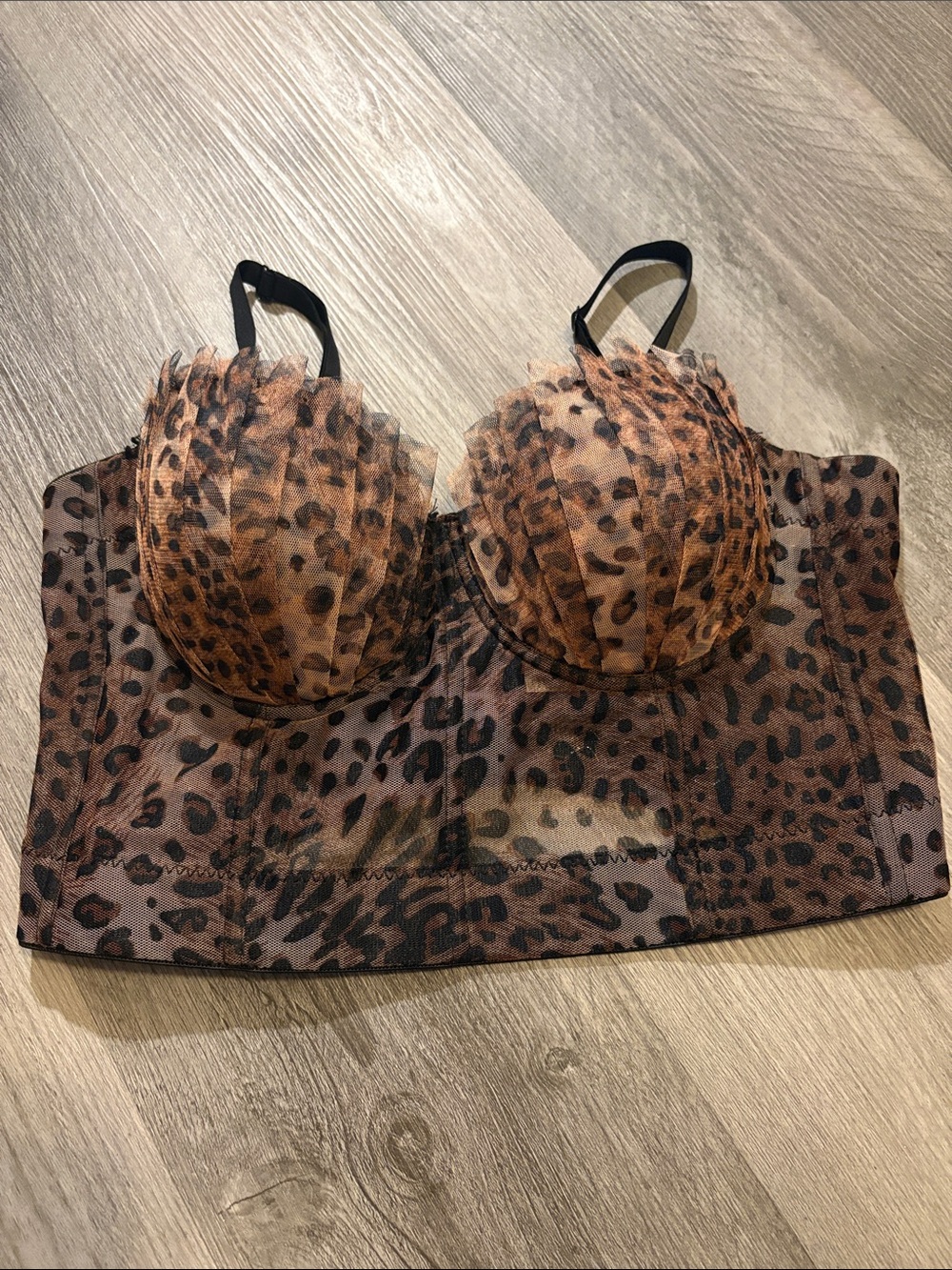 Bench Leopard-Print Longline Bustier Bra in Brown & Black